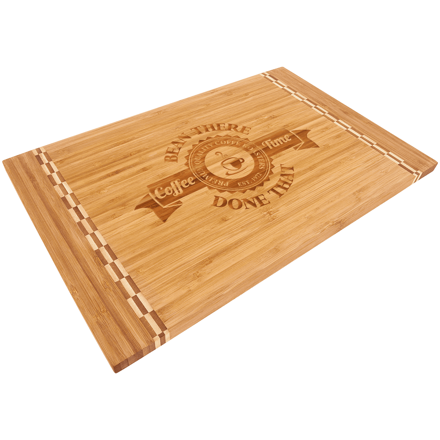 Bamboo Cutting Board with Butcher Block Inlay and Custom Laser Burned Image