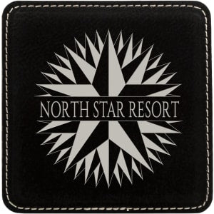 Custom 4″ Square Laserable Leatherette Coaster in Black/Silver