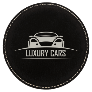 Custom 4″ Round Laserable Leatherette Coaster in Black/Silver