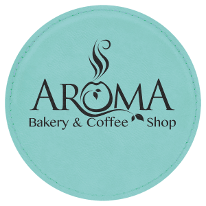 Custom 4″ Round Laserable Leatherette Coaster in Teal