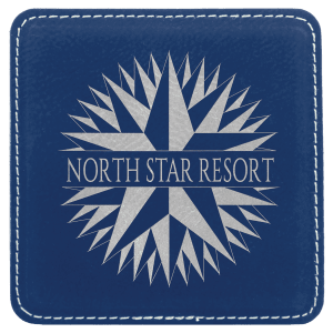 Custom 4″ Square Laserable Leatherette Coaster in Blue/Silver