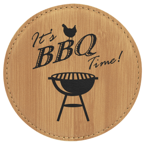 Custom 4″ Round Laserable Leatherette Coaster in Bamboo
