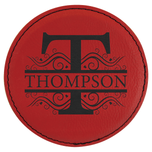 Custom 4″ Round Laserable Leatherette Coaster in Red