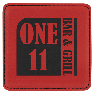 Custom 4″ Square Laserable Leatherette Coaster in Red