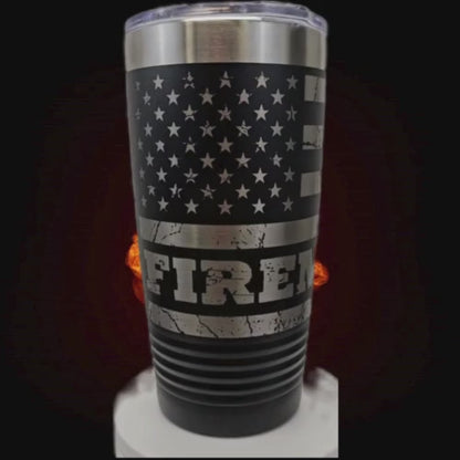 Fireman Laser Wrap on our 20oz Tumblers